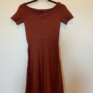 Sandro Paris BROWN Stretch Knit Dress Boat Neck 2